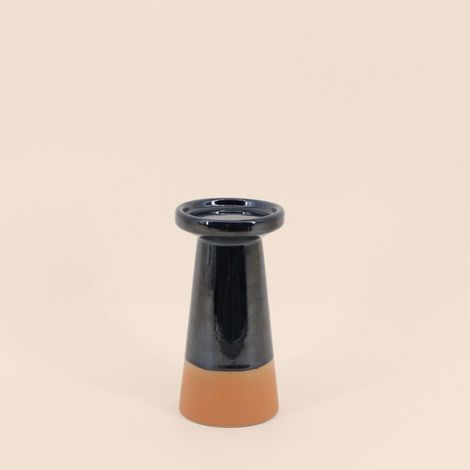 Bougeoir conique en grès noir et terracotta 18,4cm (1/5)