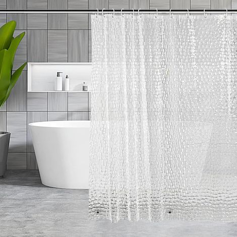 Rideau Douche 180x180cm, Rideaux de Douche Semi Transparent, EVA Imperméable Lavable 3D Rideau de Baignoire avec 12 Anneaux Salle de Bain Rideau (1/5)