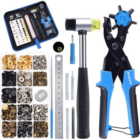 Pince Perceuse Cuir - 6 Tailles de Foret 2 à 4,5 mm - Pour Cuir Plastique Toile Tissu - 240 Rivets 100 Pressions - Règle et Plaque en Laiton (1/5)