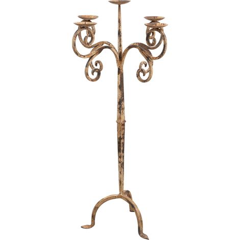 Handmade wrought iron candlestick in antique white finish L49XPR49XH94 cm