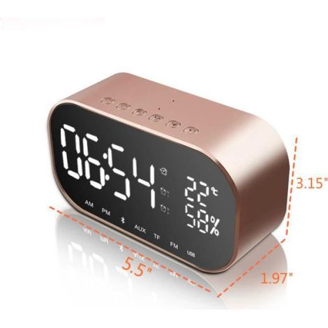 Réveil Numérique Miroir - Haut-Parleur Bluetooth - Affichage LED - 3 Niveaux de Luminosité - Rose Doré - 1 Pièce (1/4)