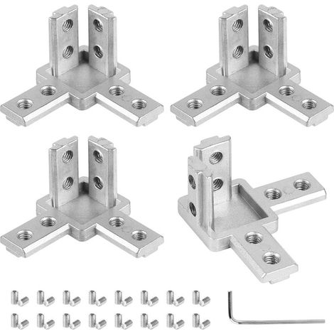 (argent)4pcs Connecteur d'Angle Profilé Aluminium Série 40x40, Connecteur Profilé 3 Voies,Connecteur d'Angle Angle Matériel de Fixation Avec Vis (1/5)