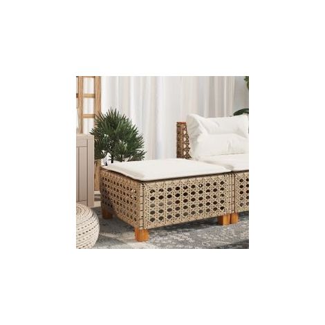Tabouret de jardin et coussin beige 63,5x56x32 résine tressée (1/5)