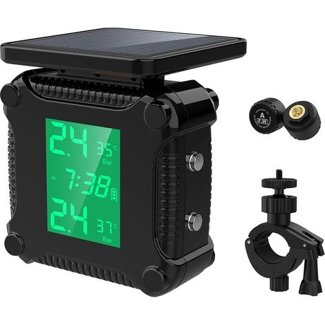 système TPMS moto, sans fil avec écran LCD, rechargeable USB, étanche et alarme température pour motocyclette (1/5)