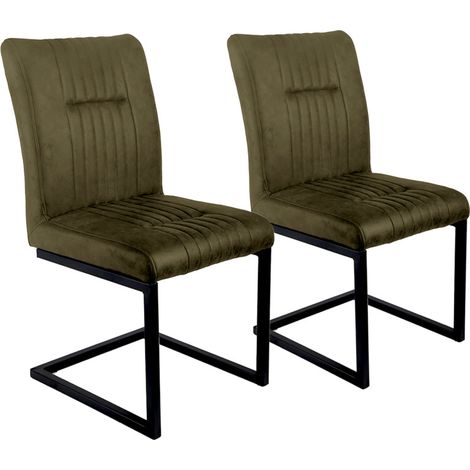 Lot de 2 chaises en tissu vert vintage avec pied métal noir - VIVI 2 (1/5)
