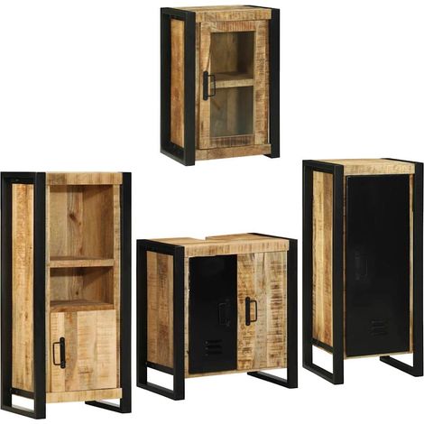 Juego de muebles de baño 4 uds. Marrón Madera de mango sólido vidaXL (1/5)