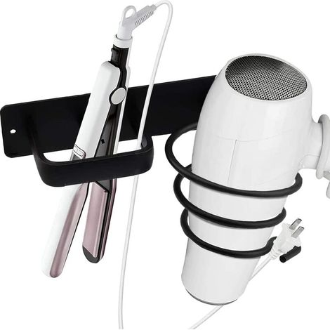 Haartrocknerhalter, Haartrocknerhalter und Haarglätterhalter, Haartrocknerhalter aus Aluminium – für Badezimmer, Toilette, Haartrockner, Haarglätter (schwarz)