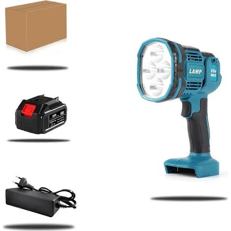 Lampe de travail LED sans fil 18 V, lanterne portable, lampe torche, projecteur, éclairage d'urgence extérieur pour batterie Makita 18 V (une batterie de grande capacité). (1/5)