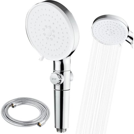 Pommeau de douche haute pression à 5 jets, filtre anticalcaire et flexible chromé de 1,5 m - Jet ABS réglable pour UE, AU et CA (1/4)