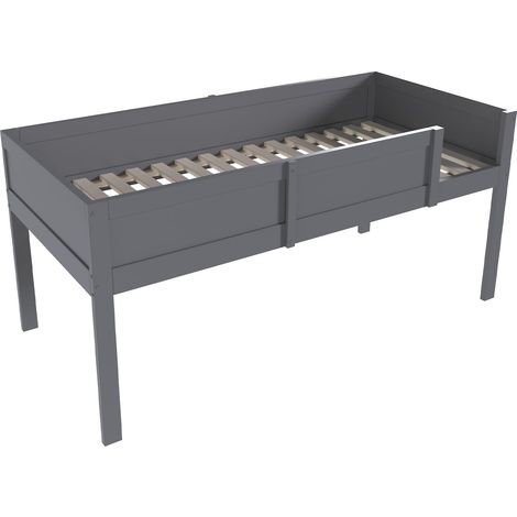 Lit superposé triple enfant 90 x 200 cm en bois gris avec barrières hautes (1/5)