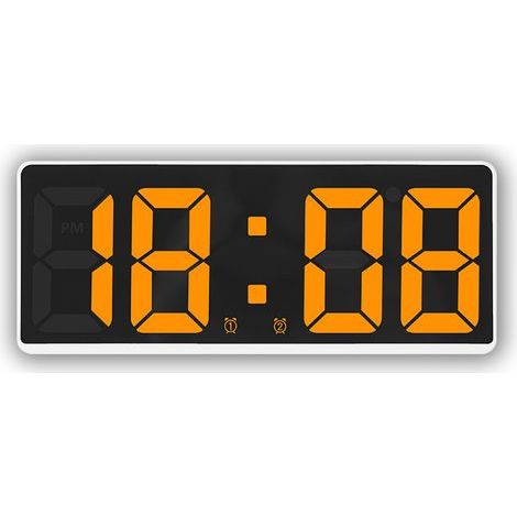 Blanc + Orange-Reloj Despertador LED de Pantalla Grande, Reloj Digital de Mesita de Noche para Dormitorio (1/2)