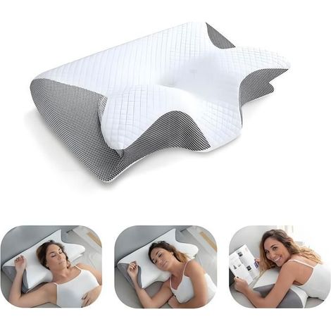 KLVGTIFS PU - 2 en 1 Oreiller Orthopédique à Mémoire de Forme pour la Nuque,Oreiller  pour Dormir sur Le Côté et sur Le Dos,60 x 37 x 11/13cm,Gri (1/5)