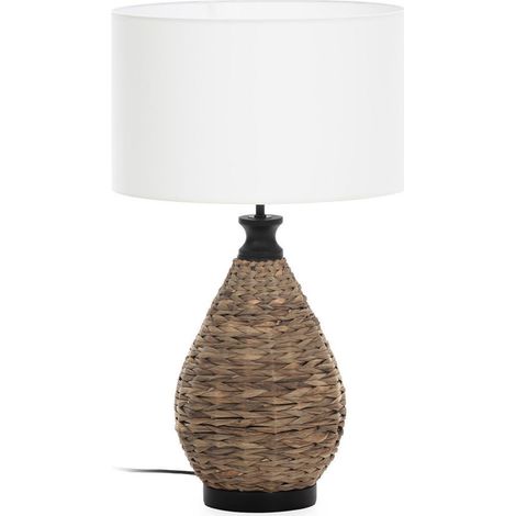 Lampe de table naturelle en jacinthe tressée - naturel, noir et blanc (1/4)