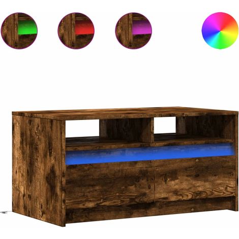 Maison Exclusive - LED-Couchtisch Räuchereiche Holzwerkstoff