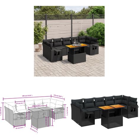 Salon de jardin 8 pcs avec coussins noir résine tressée - Ensemble Salon De Jardin - Meuble Extérieur - Résine Tressée - Rotin Synthétique - Table Extensible - Home & Living (1/3)