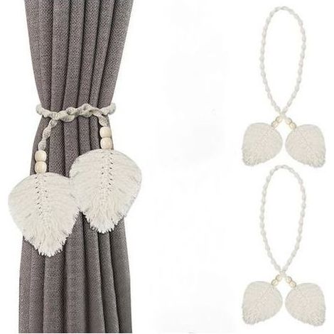 2 Pièces Attache Rideau, Embrasse pour Rideaux en Coton Tissé À La Main, Embrasse Rideau Boheme Intérieur, Pince Rideau Beige, pour Salon Maison Chambre Salle de Bains (1/4)