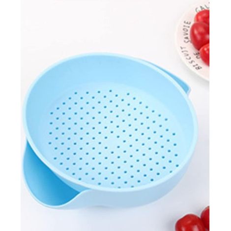 Panier d'égouttage en 2 parties, passoire en plastique avec poignée, panier à légumes, panier à vaisselle, double compartiment d'égouttage, bassine, passoires à fruits amovibles pour l'égouttage, bleu (1/5)