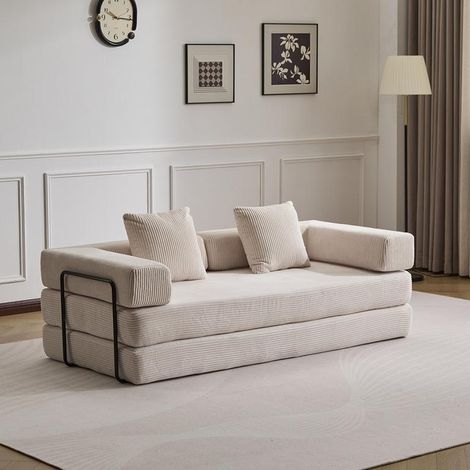 4-in-1 Schlafsofa aus Cord, faltbares 2-Sitzer Sofa mit Bettfunktion, ideal für kleine Räume