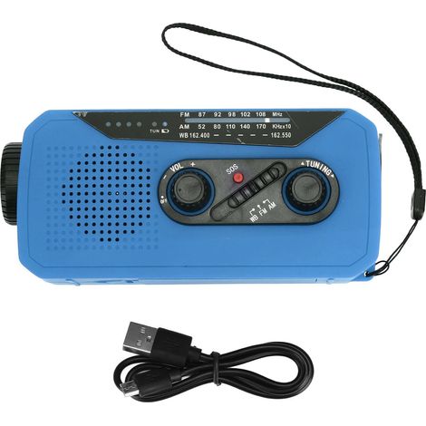Radio d'urgence solaire avec lampe torche LED 2000 mAh pour le camping et la randonnée, bleue, modèle américain (1/5)