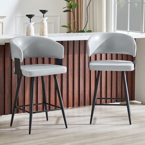Silla de Comedor con Reposabrazos, Asiento Acolchado y Respaldo Ergonómico, Patas de Metal, PU Gris (1/5)