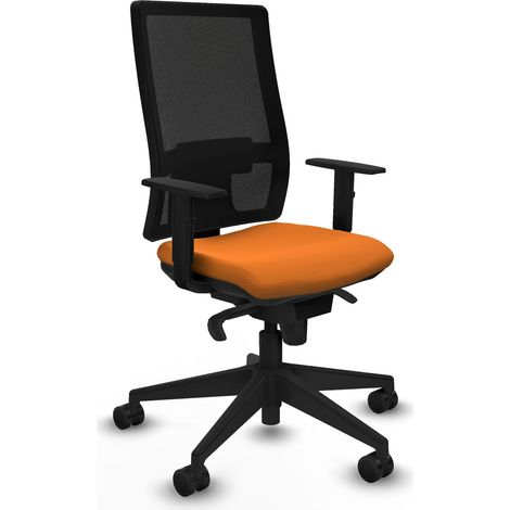 Horna sincro malla negra similpiel naranja brazos 1D base piramidal  ruedas 65mm nailon (1/5)