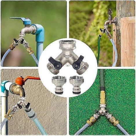 7-teiliges Set 2024: Gartenschlauchverteiler, 2-Wege-Gartenhahn, 3/4"-Y-Verbinder für Außenwasserhahn mit Anschlüssen und Schlauch (1/5)