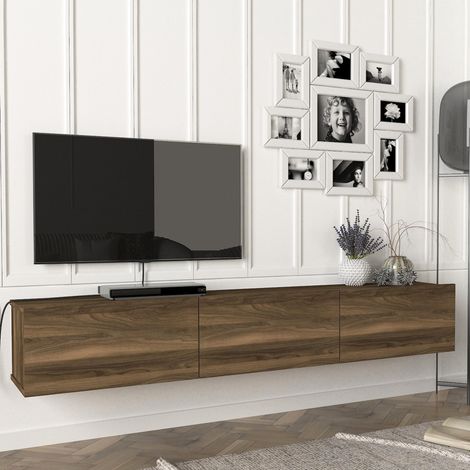 Mobile TV da Parete Vihti con 3 Ante a Ribalta Armadietto Pensile - Effetto Noce [en.casa]