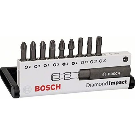 Bosch Schrauberbit-Set Diamond Impact (gemischt), 10-teilig, 25 mm, PH/PZ/T