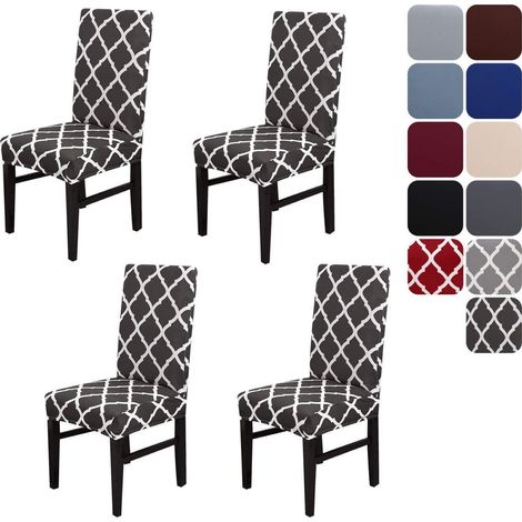 Stuhlhussen 4er Set Stretch für Esszimmerstühle, abnehmbar, waschbar, schwarz-weißes Gitter (1/5)