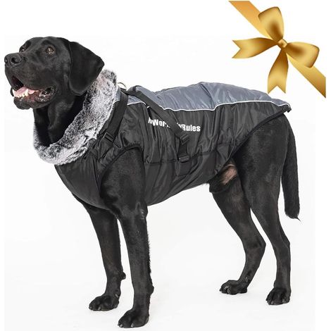 Giacca per cani taglia 4XL, impermeabile, in pile, con protezione per il collo, colore nero. (1/5)