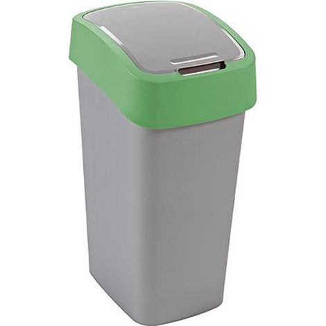 Poubelle Curver® FLIP BIN 9 L, gris-argent/vert, pour déchets