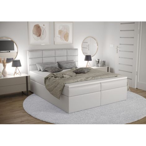 Lit Boxspring Kaja - Blanc - 180x200 Cm - Lit Moderne - Élégant - Matelas À Ressorts Bonnell (1/4)