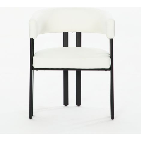 Chaise de Salle à Manger en Simili Cuir avec Accoudoirs Fauteuil de Table Dossier Incurvé Cadre Métallique Style Baril (1/5)