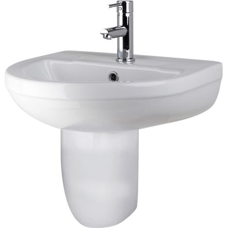 Round 1 Tap Hole Bathroom Basin Sink & Semi Pedestal - 500mm (1/2)