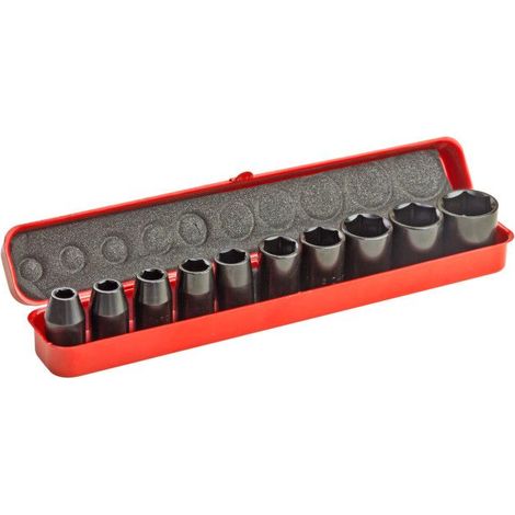 Dema – Jeu de 10 douilles pour clé à choc ½' – Tailles 9-27 mm en chrome vanadium – Usage intensif pour mécanique et bricolage