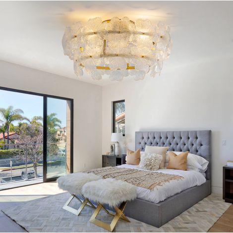 Ventilador de techo con luz de cristal dorado, control por app y mando a distancia, 6 velocidades, giro inverso y temporizador, ideal para dormitorio - CHICFURN (1/5)