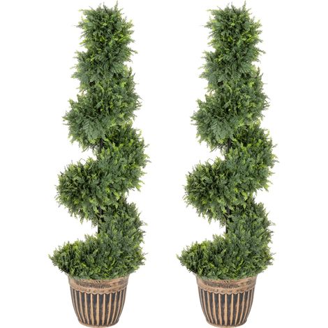 Cyprès spiralé, lot de 2 plantes artificielles, avec pot, 120 cm de hauteur, vert (1/5)