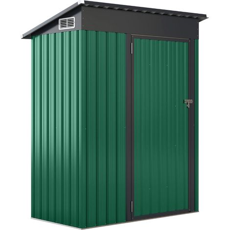 Caseta de almacenamiento exterior de 150 x 90,5 x 185 cm con ventilación techo inclinado diseño moderno en hierro galvanizado verde 200015392