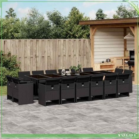 Ensemble de salle à manger de jardin - 3277830 - 17 pcs (1 table, 16 chaises) - Résine tressée noir anti-UV - Coussins amovibles (1/5)