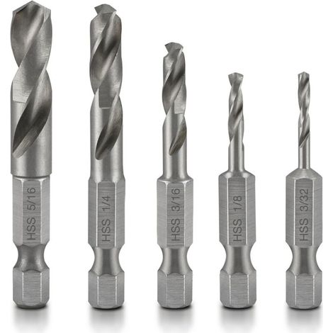 Lntyq 5-teiliges Metallbohrer-Set, 1/4 Zoll Sechskant, Schnellwechsel-Kurzbohrer, HSS-Spiralbohrer-Bits für Holz, Kunststoff und weiches Metall zum Winkelbohren (1/4)