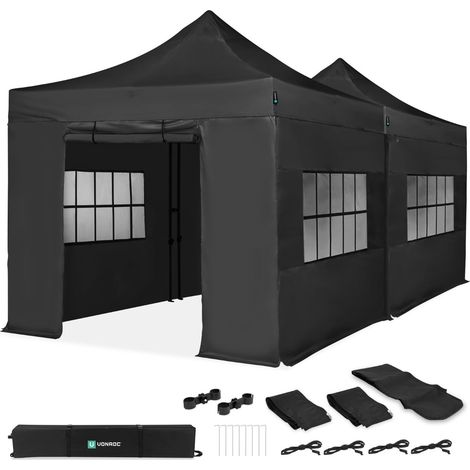 Vonroc Partyzelt-Set 3x3 m – 2 Stück mit Verbindungsset und Regenrinne Schwarz (1/5)
