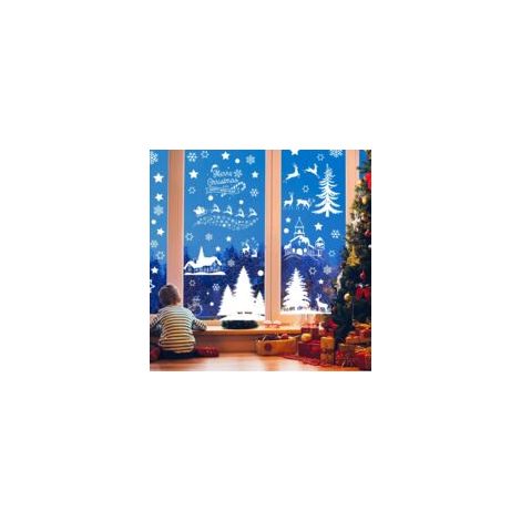 – Set di 9 adesivi natalizi riutilizzabili per finestre – Decorazione in PVC elettrostatico – Fiocchi di neve e renne – 20x29,5 cm - Crezuo