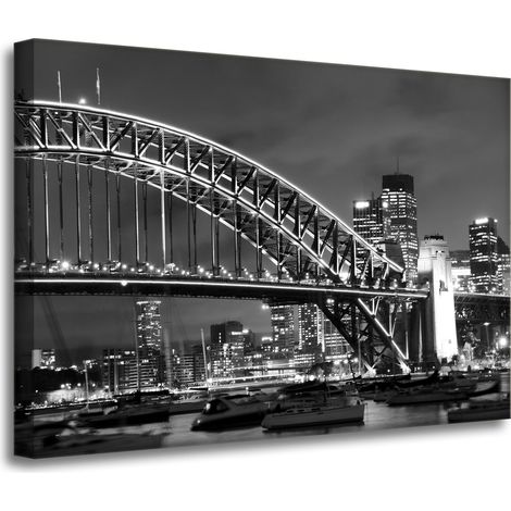 Cuadro sobre lienzo Arquitectura Puente de noche 70x50 cm Luces de la ciudad