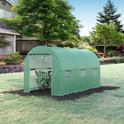 Outsunny Serre de Jardin Tunnel Surface Sol 8 m² 4L x 2l x 2.05H m châssis Tubulaire renforcé Porte zippée 6 fenêtres enroulables Vert (1/5)