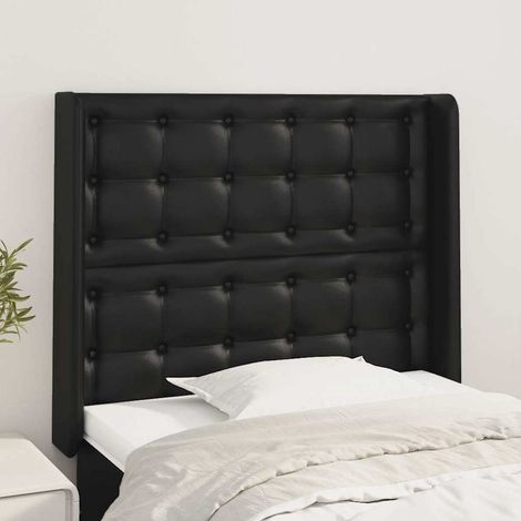 vidaXL Cabecero con orejas de cuero sintético negro 83x16x118/128 cm (1/5)