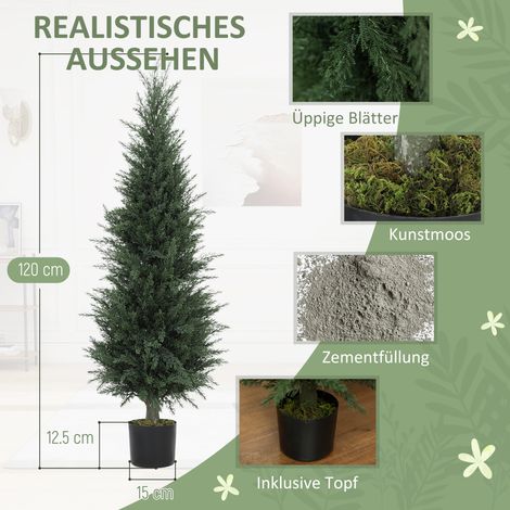 Cyprès synthétique 638 feuilles plastique en pot vert UV résistant (1/4)