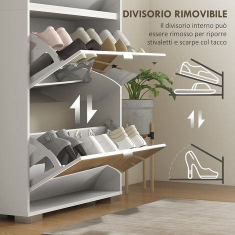 Scarpiera fine blanche 76x26x178cm, 4 tiroirs avec miroir, rangement pour 24 paires de chaussures (1/5)