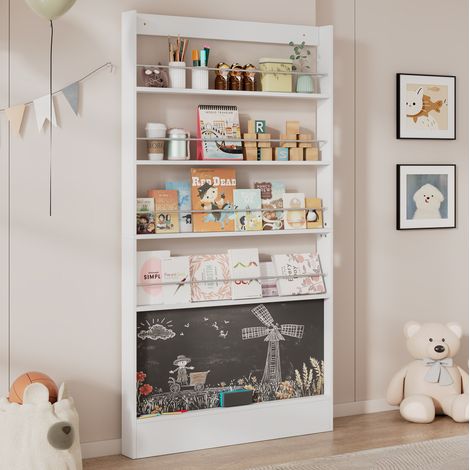 Libreria per bambini 100x10x180 cm in legno e metallo bianco, salvaspazio FloraGrace (1/5)