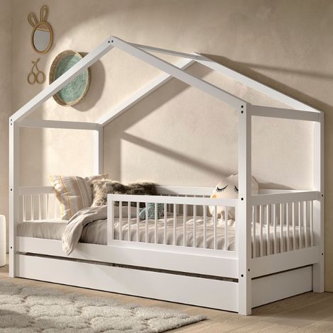 Lit cabane Forrest 90x200cm avec barrière et lit gigogne - bois
