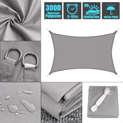 Vela ombreggiante (grigia) - Rettangolare - Impermeabile al 98% - 3x4 m - Protezione UV al 90%